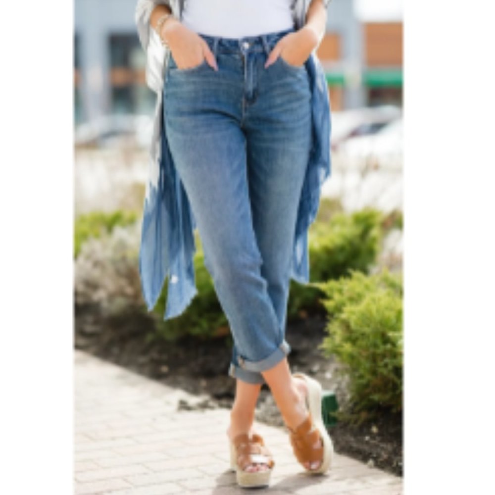 Classic Blue Boyfriend Jeans - Women's Relaxed Fit